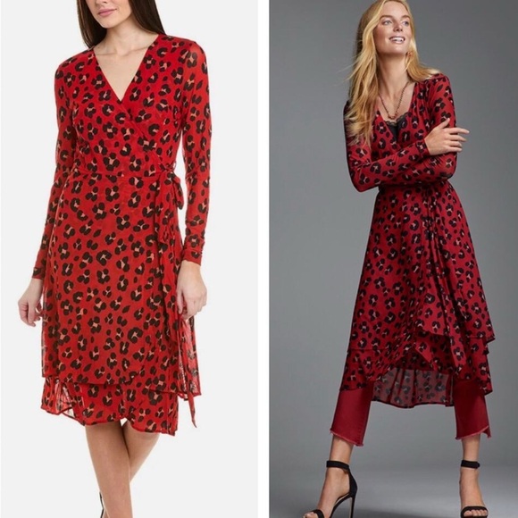 Cabi Siren Wrap Dress Size XXL NEW leopard print midi maxi burgundy red cheetah - Picture 1 of 10